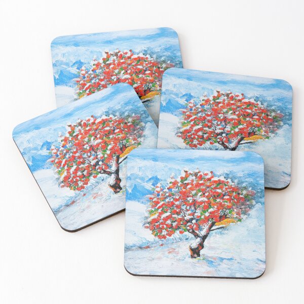 Item preview, A lone tree with bright red berries branches, standing amidst a snowy landscape.  designed and sold by HEMRO.