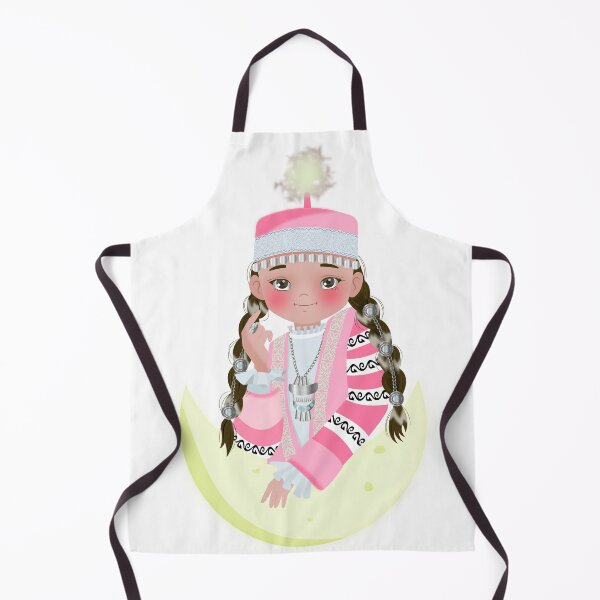 Artikelvorschau, kasachisches süßes Mädchen trägt rosa traditionelle Kleidung und hält mondförmiges Kissen entworfen und verkauft von artbymadina.