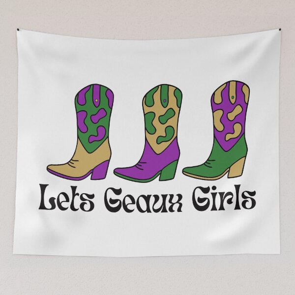 Item preview, Let's Geaux Girls Mardi Gras Cowgirl Boots designed and sold by Magnolia Valley Art.