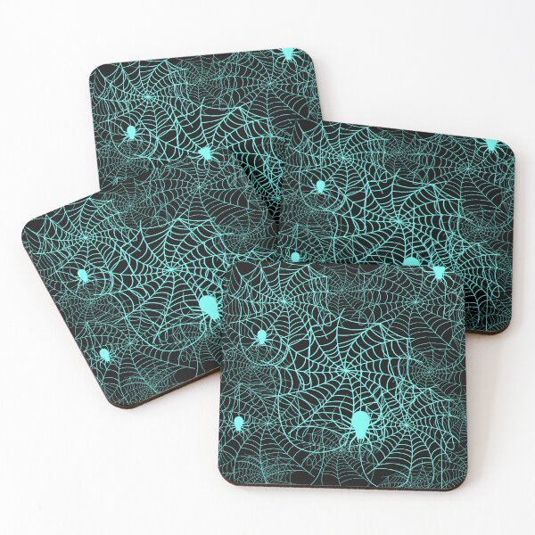 Item preview, Halloween Spider Web Pattern Aqua on Black designed and sold by Jessica Erin.