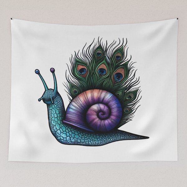 Item preview, Cute Snail, Tattoo & Watercolor Art style with Peacock Feathers designed and sold by SomniferumWars.