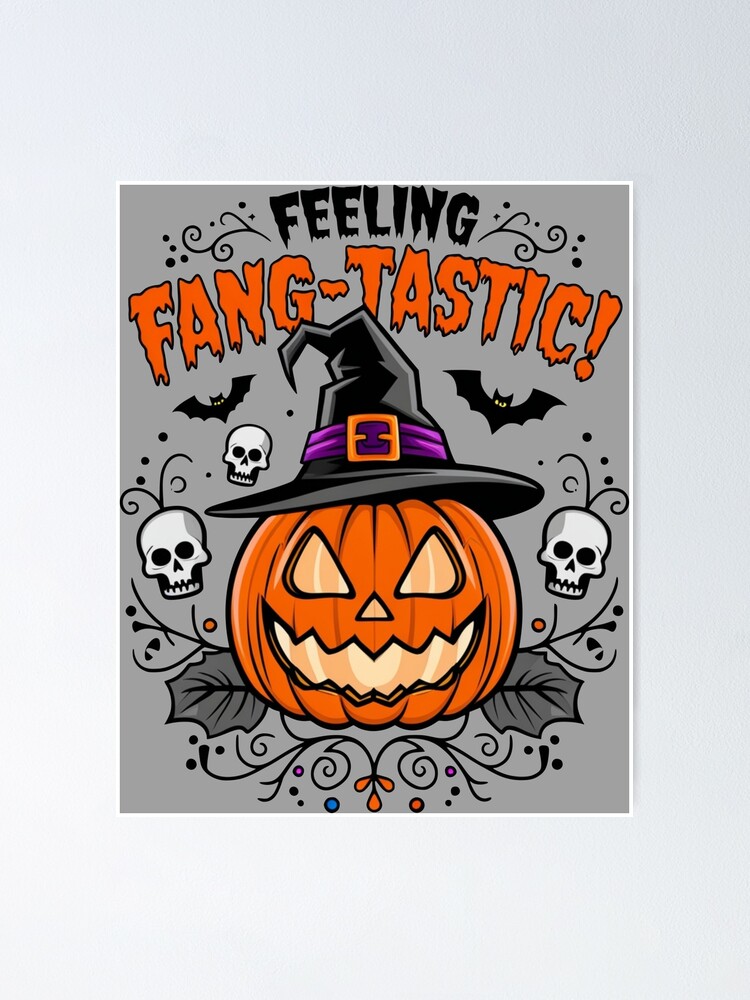 Thumbnail 2 of 3, Poster, Feeling Fang-tastic - Funny Halloween, Pumpkins and Skulls - Witchy Vibes designed and sold by BuddhaSkull.