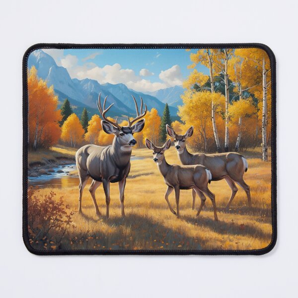 Item preview, Mule Deer Buck Doe and Fawn in Autumn Aspen Woods designed and sold by csforest.