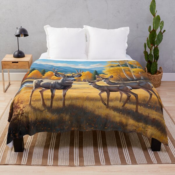 Item preview, Mule Deer Buck Doe and Fawn in Autumn Aspen Woods designed and sold by csforest.