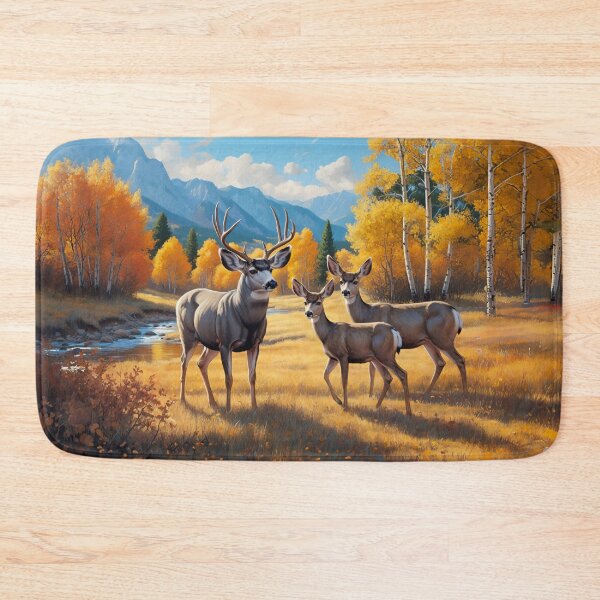 Item preview, Mule Deer Buck Doe and Fawn in Autumn Aspen Woods designed and sold by csforest.