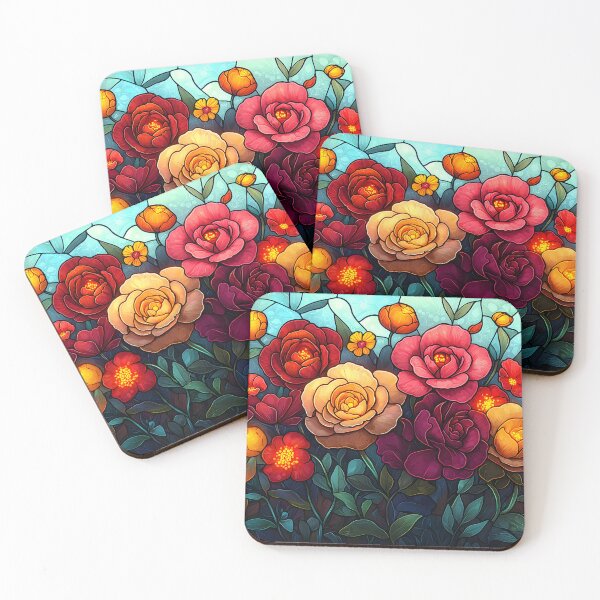 Item preview, Stained Glass of Roses and Poppies designed and sold by Cozirlax.