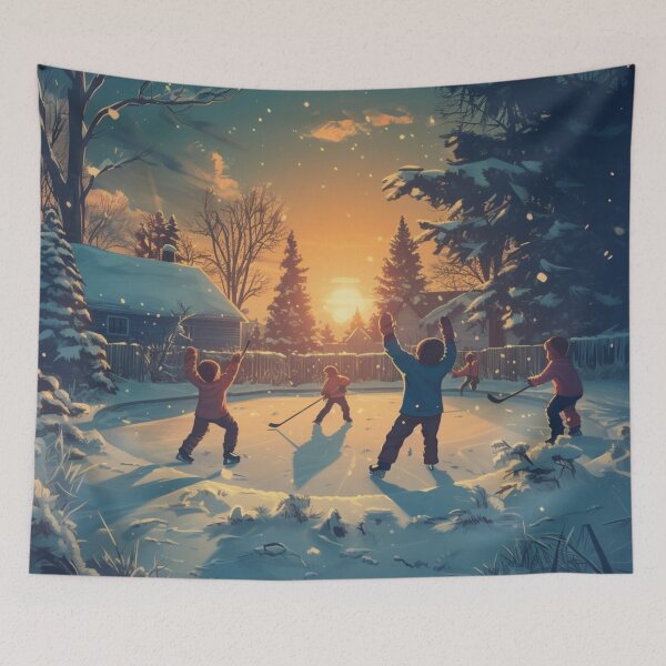 Item preview, Backyard hockey game at sunset designed and sold by liana campbell.