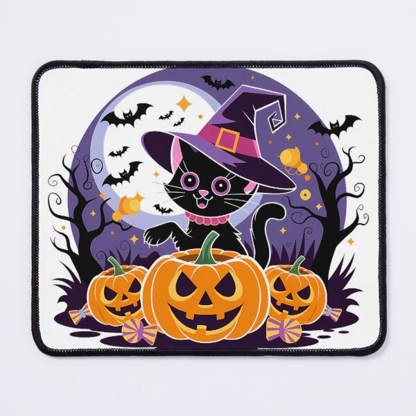 Item preview, Halloween Pack, Enchanting Halloween Scene: Black Cat with Witch Hat and Jack-o'-Lanterns designed and sold by Mood Coffee art.