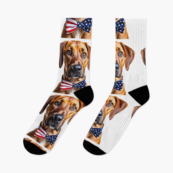 Item preview, Funny cool Rhodesian Ridgeback dog wearing a USA flag bow tie designed and sold by LazyOwlStore.