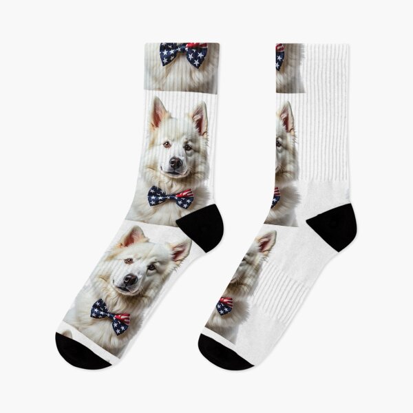 Item preview, Funny cool Samoyed dog wearing a USA flag bow tie designed and sold by LazyOwlStore.