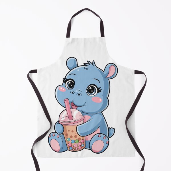 Item preview, Adorable hipopótamo de dibujos animados azul bebiendo té boba con perlas de colores, con ojos grandes y una expresión divertida en un diseño divertido. designed and sold by ImagineCorner.