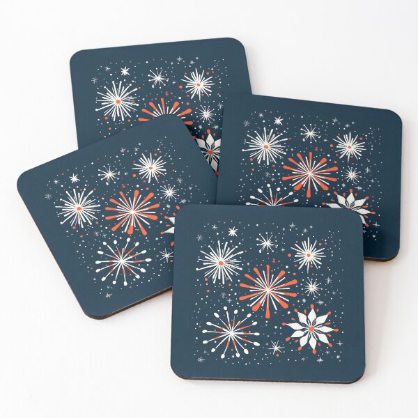 Item preview, a collection of snowflakes in various shapes and sizes in a vibrant red and white color palette against a dark blue background. designed and sold by HEMRO.