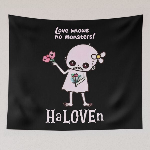 Item preview, Adorable HaLOVEn "Love Knows No Monsters" Skeleton with Flowers - Cute Halloween Romance designed and sold by Prime-Studio.