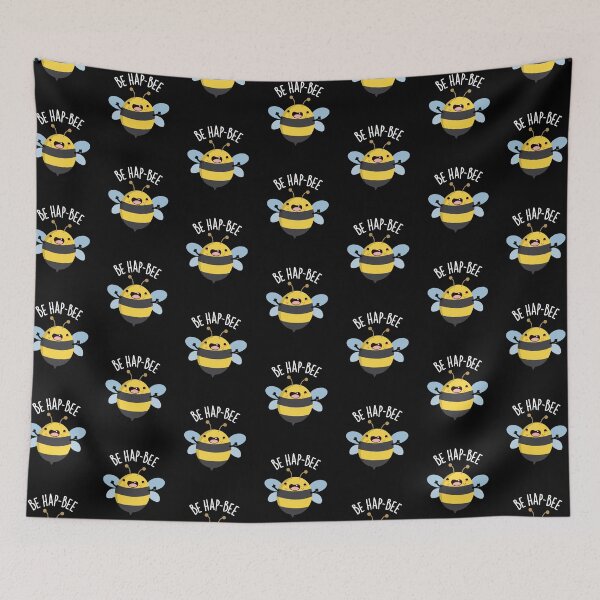 Item preview, Be Hap-bee Funny Bee Pun (Dark BG) designed and sold by punnybone.