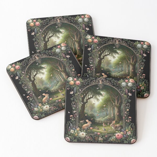 Item preview, Enchanting Cottagecore Bunnies Butterflies Spring Forest Rug design.  designed and sold by DrewRomeoCo.