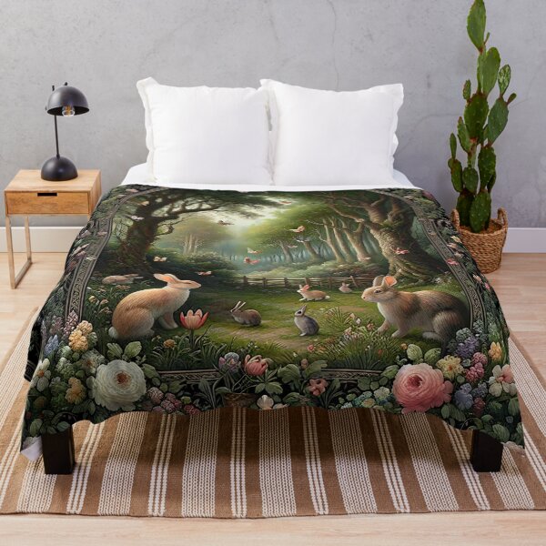 Item preview, Enchanting Cottagecore Bunnies Butterflies Spring Forest Rug design. designed and sold by DrewRomeoCo.