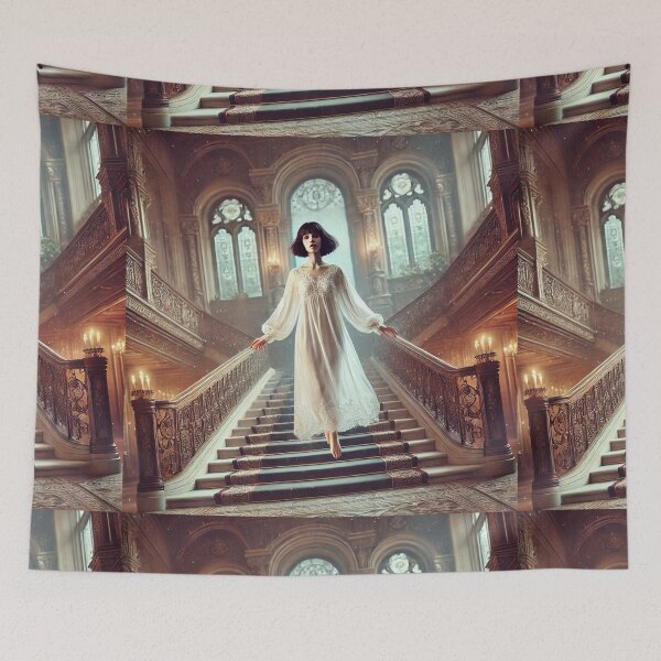Item preview, The Ethereal Descent: Dark-Haired Woman Floating in Victorian Mansion designed and sold by Meta2Physical.