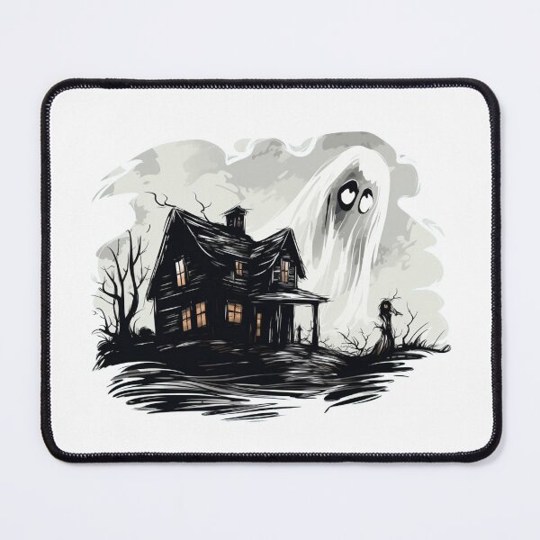 Item preview, haunted house ghost landscape black and white designed and sold by G-M-Designs.