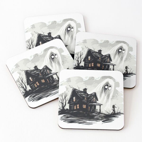 Item preview, haunted house ghost landscape black and white designed and sold by G-M-Designs.