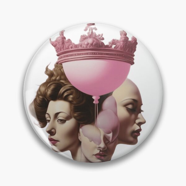 Item preview, Three faces women wearing crown and pin balloons | surreal Pop art  designed and sold by TaliaShin.