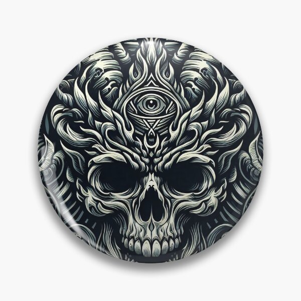 Item preview, Skull with Horns Black White with All Seeing Eye designed and sold by Salimgor Hangaround Music.