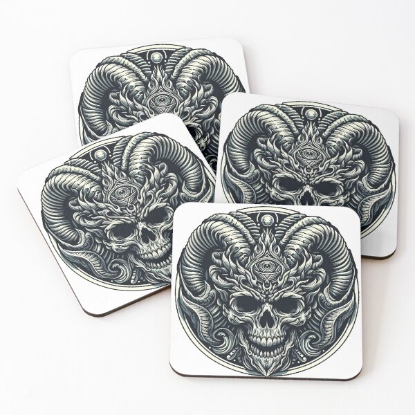 Item preview, Skull with Horns Black White with All Seeing Eye designed and sold by Salimgor Hangaround Music.