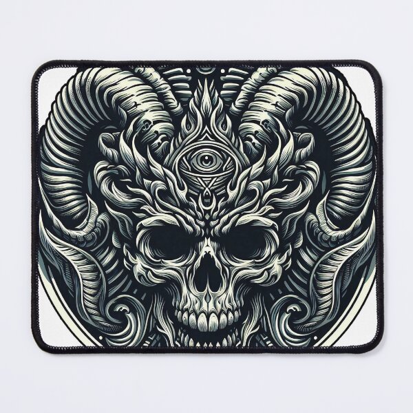 Item preview, Skull with Horns Black White with All Seeing Eye designed and sold by Salimgor Hangaround Music.