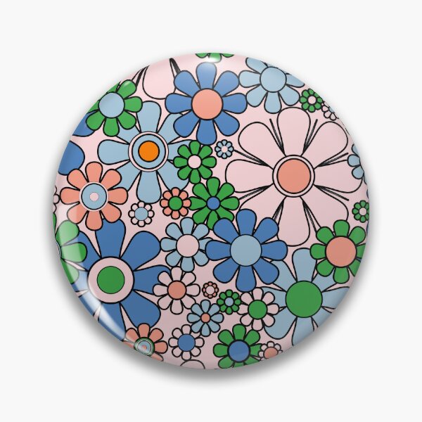 Item preview, Flores de jardín retro con estampado floral multicolor de los años 60 y 70 en azul, rosa y verde designed and sold by kierkegaard.