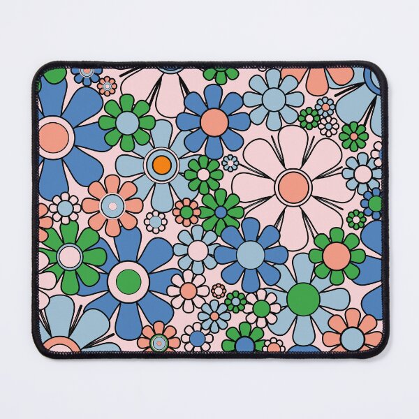 Item preview, Retro Garden Flowers Groovy Multicolor 60s 70s Floral Pattern Blue Pink Green designed and sold by kierkegaard.