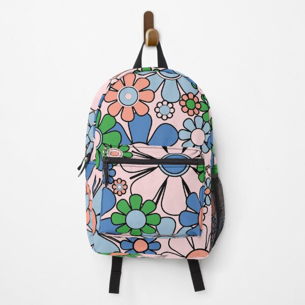 Item preview, Retro Garden Flowers Groovy Multicolor 60s 70s Floral Pattern Blue Pink Green designed and sold by kierkegaard.