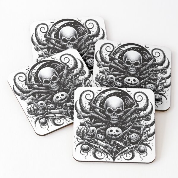 Item preview, Skull with Halloween Pumpkins Black and White designed and sold by Salimgor Hangaround Music.