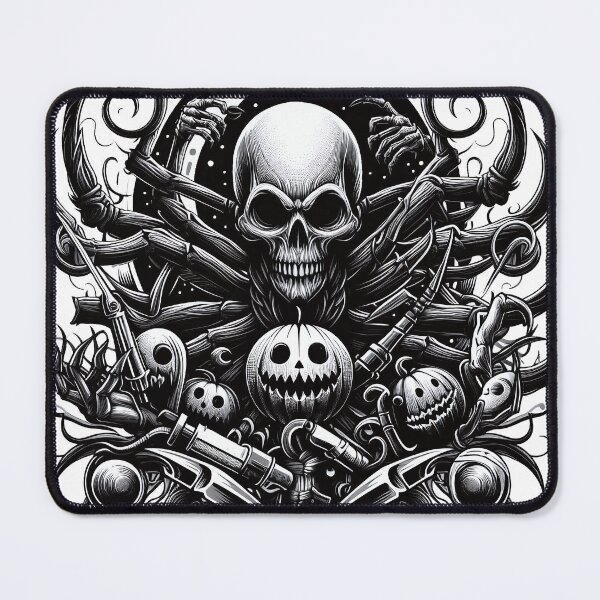 Item preview, Skull with Halloween Pumpkins Black and White designed and sold by Salimgor Hangaround Music.