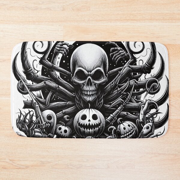 Item preview, Skull with Halloween Pumpkins Black and White designed and sold by Salimgor Hangaround Music.
