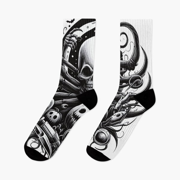 Item preview, Skull with Halloween Pumpkins Black and White designed and sold by Salimgor Hangaround Music.