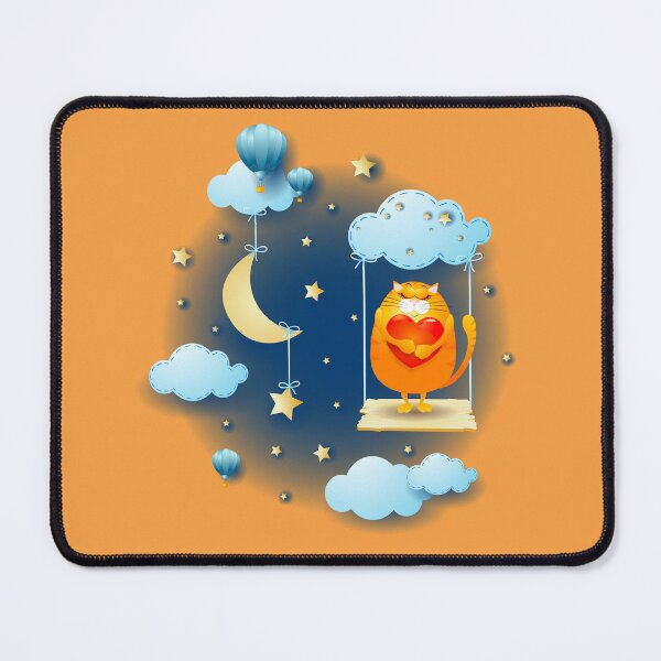 Item preview, Cat in love over the swing, at night designed and sold by LuisaVenturoli.