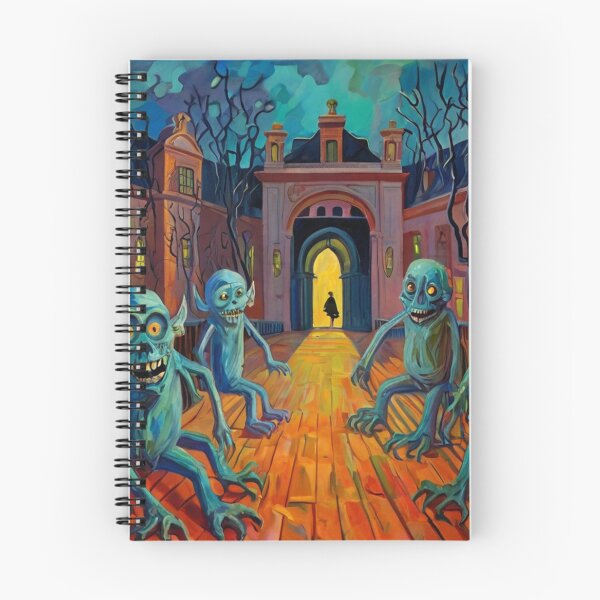 Item preview, a courtyard filled with horrors expressionist art painting designed and sold by Vintage Designs +.