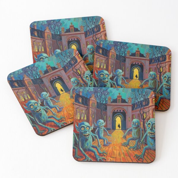 Item preview, a courtyard filled with horrors expressionist art painting designed and sold by Vintage Designs +.