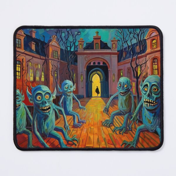 Item preview, a courtyard filled with horrors expressionist art painting designed and sold by Vintage Designs +.