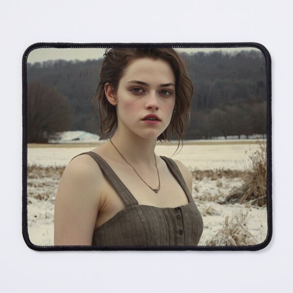 Item preview, Autumnal fall seasonal art of a beautiful woman standing in a snowy field after Bougereau designed and sold by Vintage Designs +.