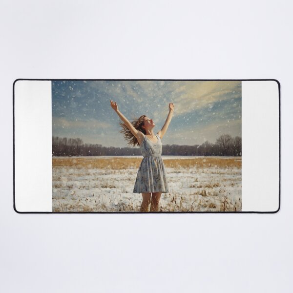 Item preview,  Autumnal fall seasonal art of a beautiful woman standing in a snowy field after Bougereau designed and sold by Vintage Designs +.