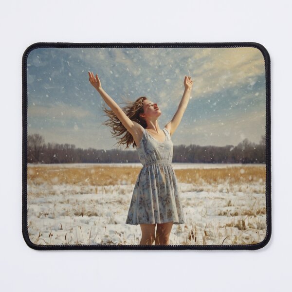 Item preview, Autumnal fall seasonal art of a beautiful woman standing in a snowy field after Bougereau designed and sold by Vintage Designs +.