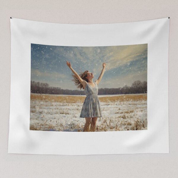 Item preview,  Autumnal fall seasonal art of a beautiful woman standing in a snowy field after Bougereau designed and sold by Vintage Designs +.