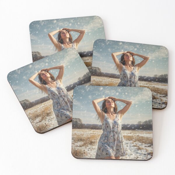 Item preview,  Autumnal fall seasonal art of a beautiful woman standing in a snowy field after Bougereau designed and sold by Vintage Designs +.