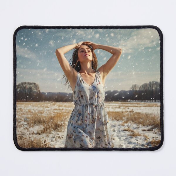 Item preview, Autumnal fall seasonal art of a beautiful woman standing in a snowy field after Bougereau designed and sold by Vintage Designs +.