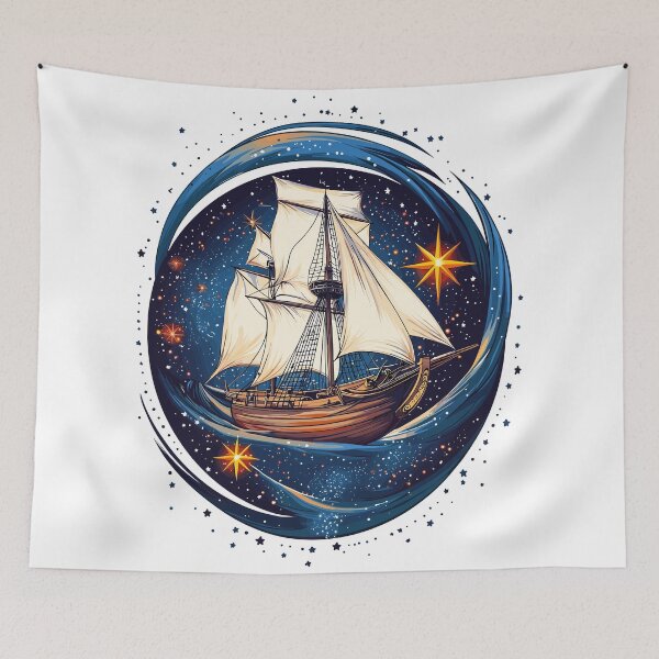 Item preview, Sailing Ship In The Stars Cosmic Nautical Adventure Design designed and sold by ThreadQuirk.