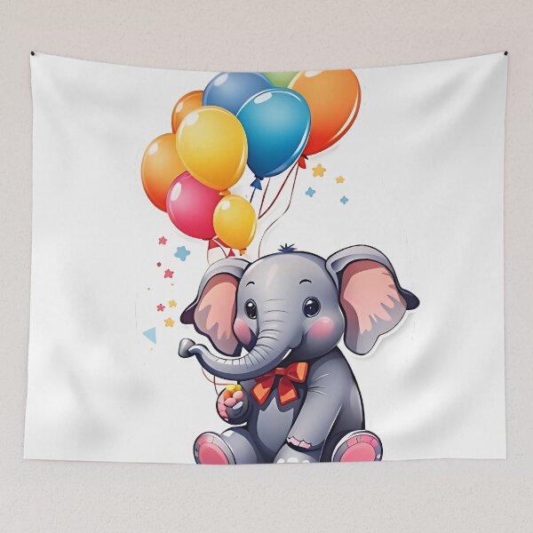 Item preview, Playful Baby Elephant with a Balloon designed and sold by FluffyPeels.