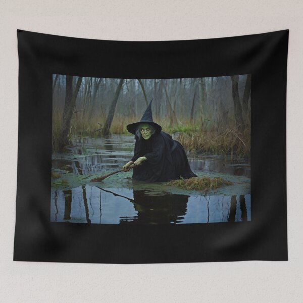 Item preview, Evil hag in her steamy bog old woman Witch painting artwork designed and sold by Vintage Designs +.