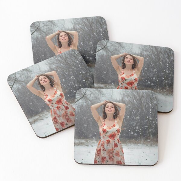 Item preview,  Autumnal fall seasonal art of a beautiful woman standing in a snowy field after Bougereau designed and sold by Vintage Designs +.