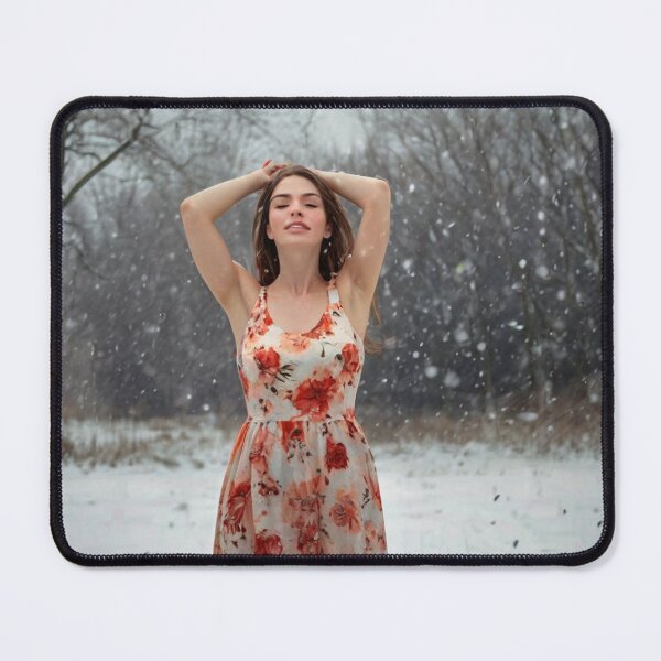 Item preview, Autumnal fall seasonal art of a beautiful woman standing in a snowy field after Bougereau designed and sold by Vintage Designs +.