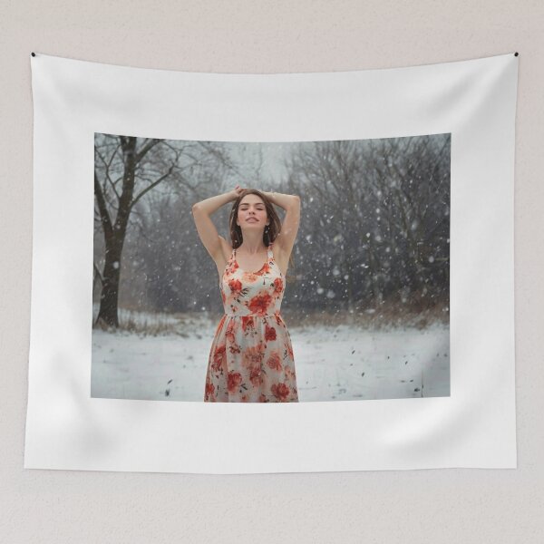 Item preview,  Autumnal fall seasonal art of a beautiful woman standing in a snowy field after Bougereau designed and sold by Vintage Designs +.